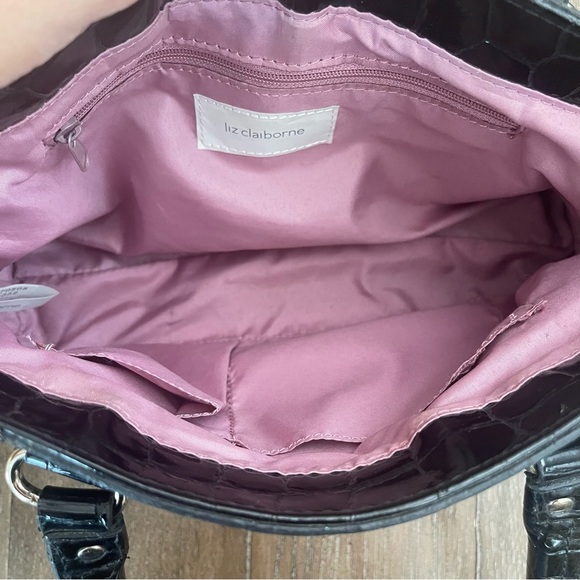 Vntg Liz Claiborne Black Crocodile Embossed Baguette Bag Shoulder Y2K 90’s - Picture 8 of 11